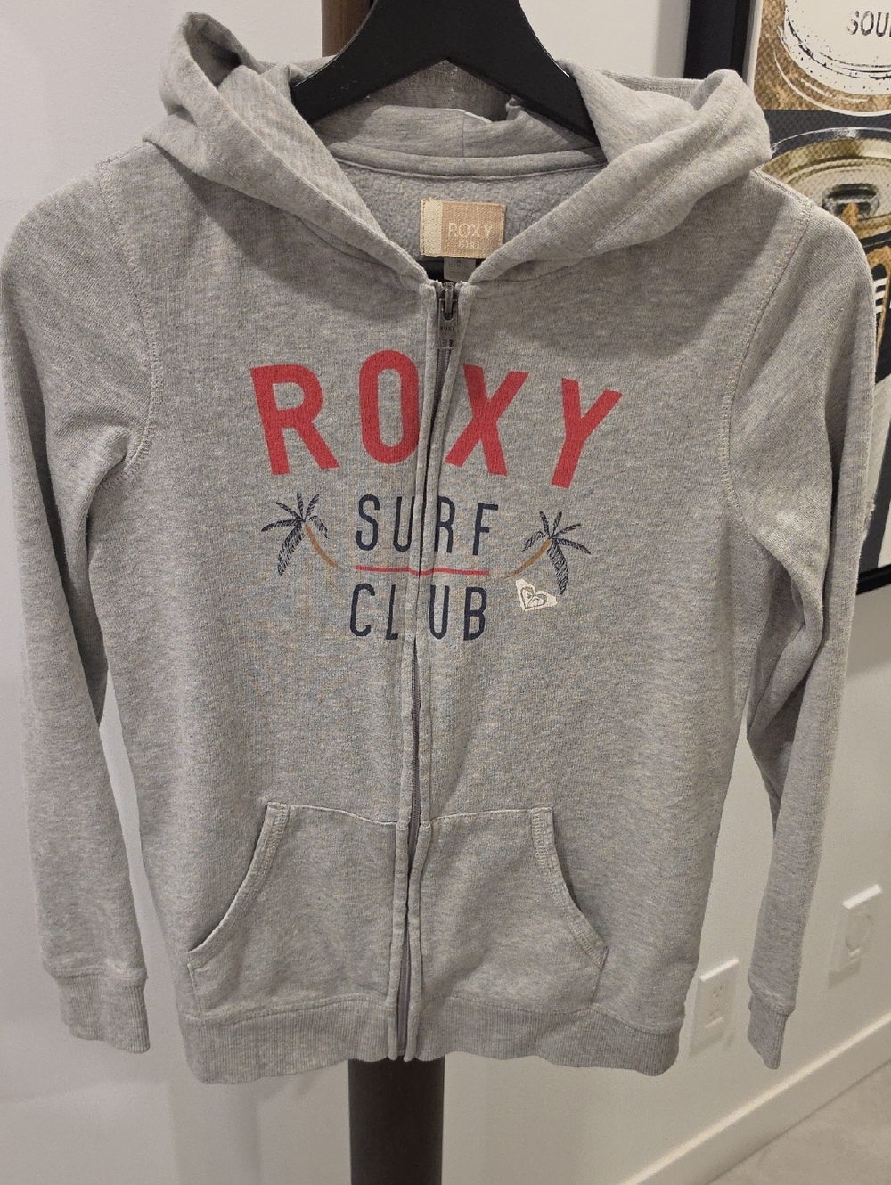 Roxy Gray Zip Hoodie with Red Logo